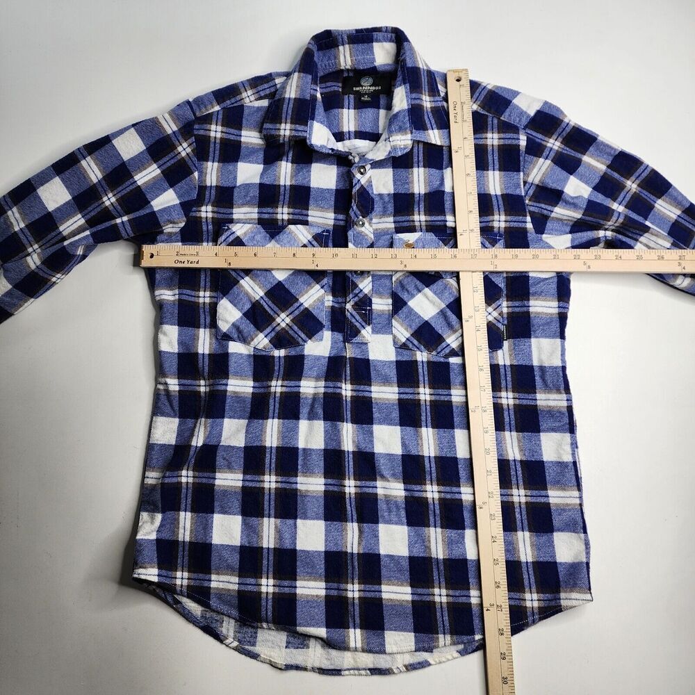 Swanndri Henley Flannel Button Shirt Cotton Blue Plaid Size Medium - Picture 8 of 10